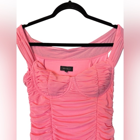 Majorelle Tabith Midi Dress in Bubblegum Pink Ruched Off the Shoulder Size M - Picture 3 of 6